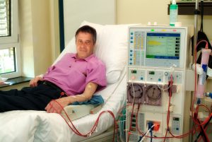 Patient in a clinic during the dialysis.